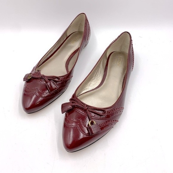 Coach Shoes - Coach Sabreena Patent Leather Pointy Toe Flats Brogue Details